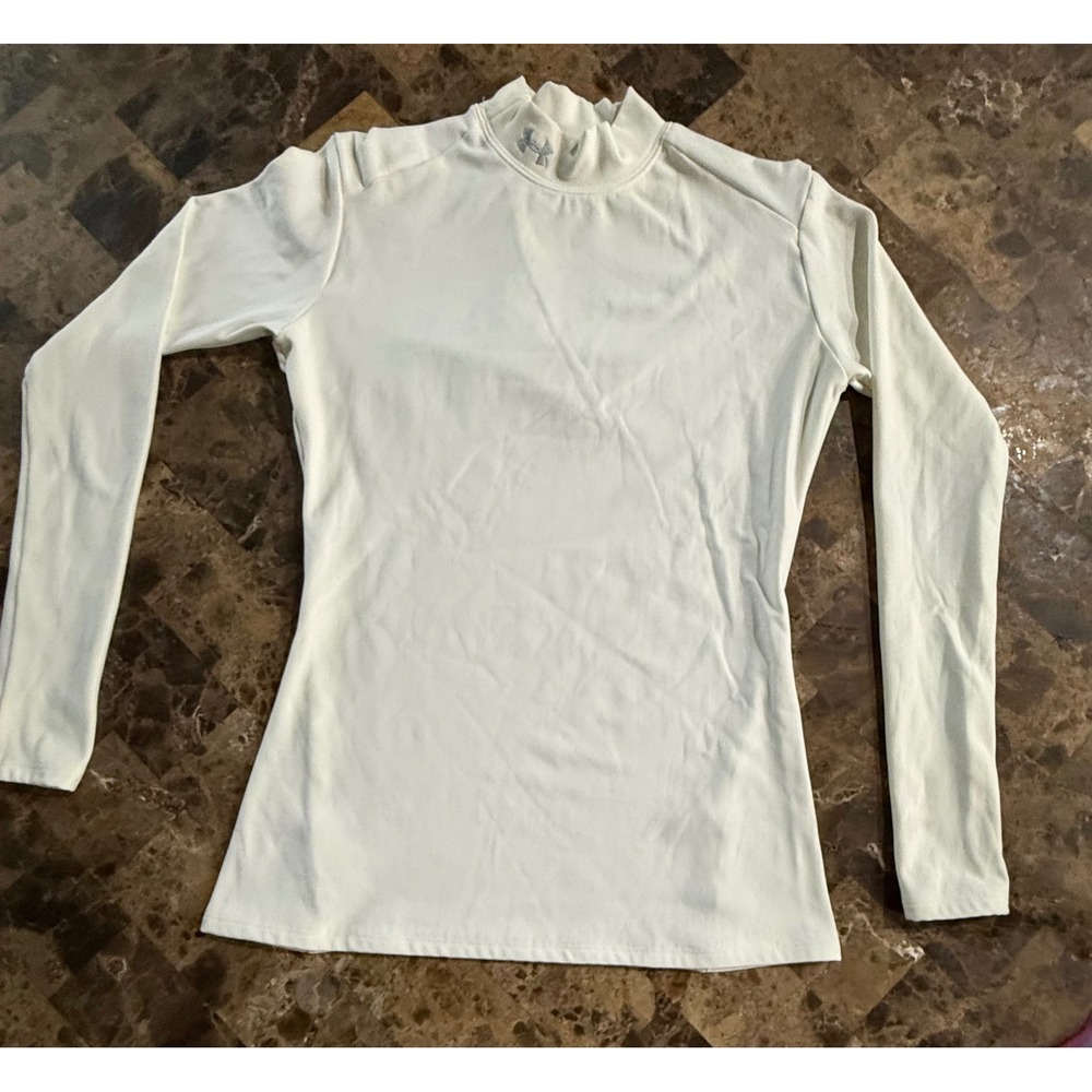 Under Armour ColdGear Mock Neck Long Sleeve Base Layer Top Cream White Small